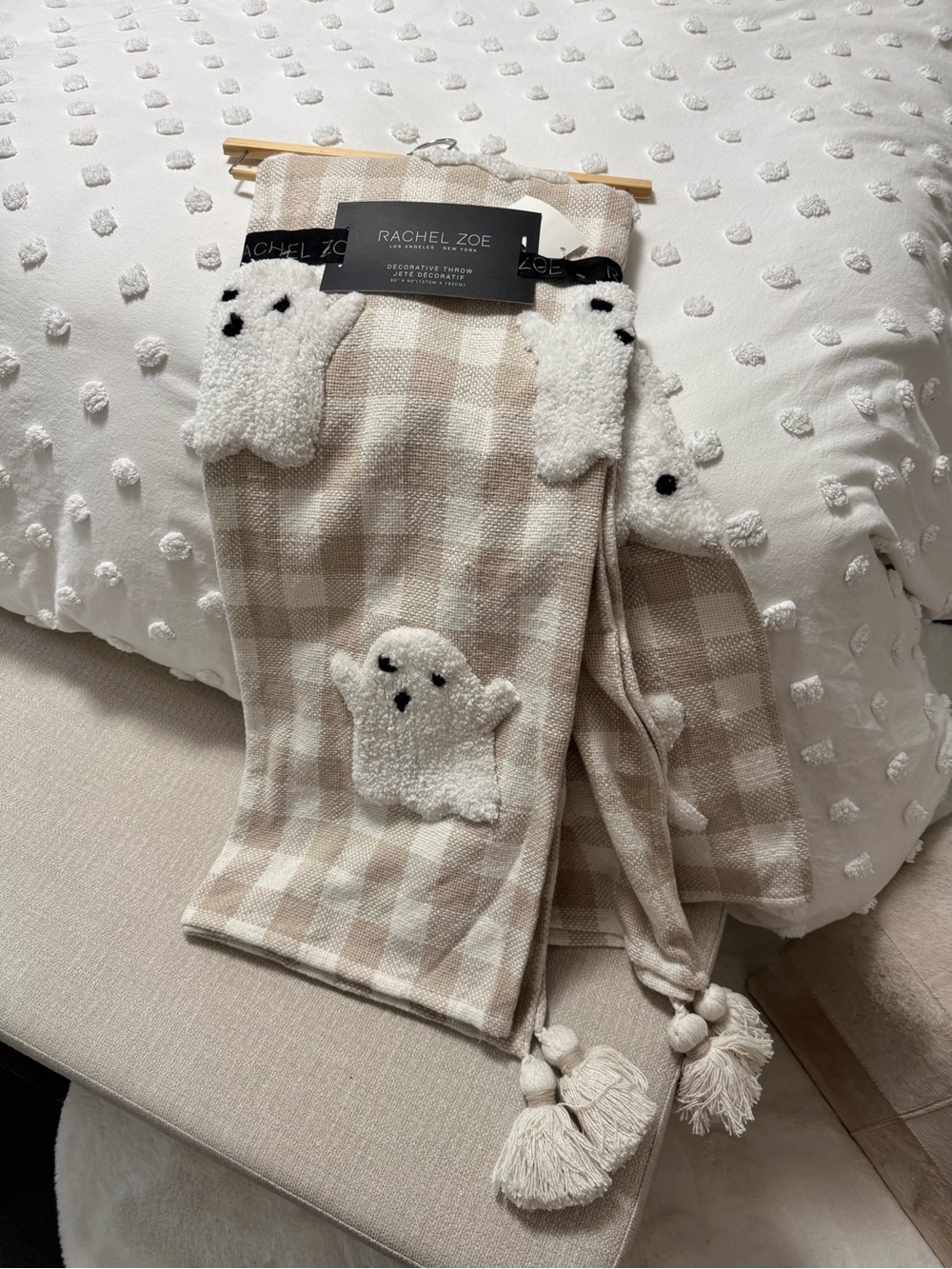 Rachel Zoe puffy ghost decorative throw in cream check Gorgeous Halloween